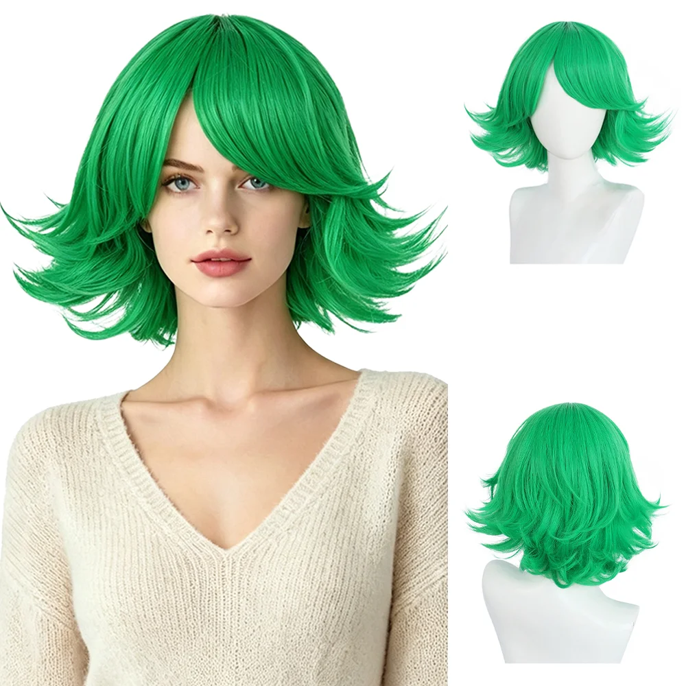 Terrible Tornado Cosplay Wig One Punch Man Anime Costume Accessory Short Green Wavy Wig High Temp Fiber For Halloween Party