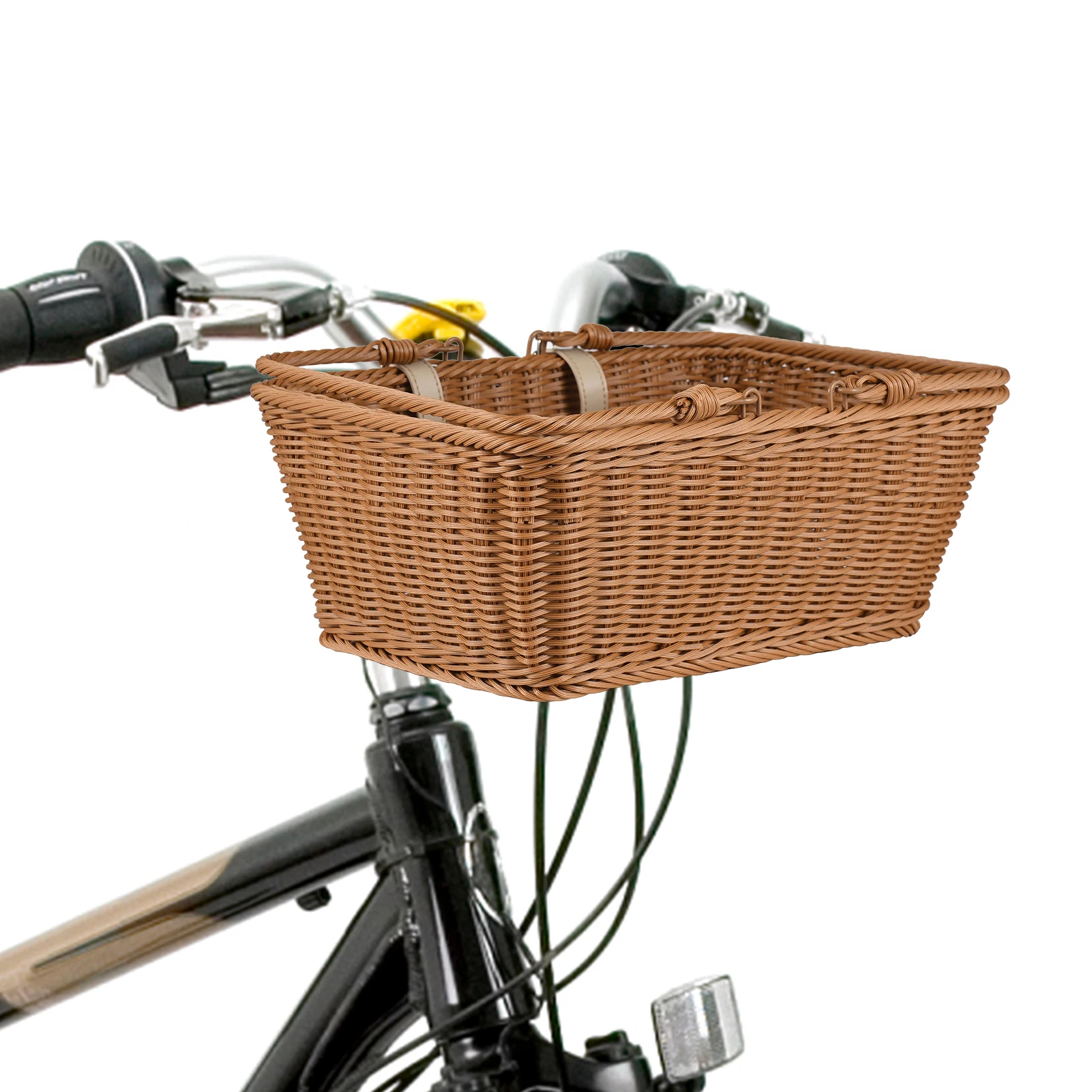 Bike Basket Wicker Basket for Bike  Hand-Woven Bicycle Basket Detachable Wicker Front Handlebar