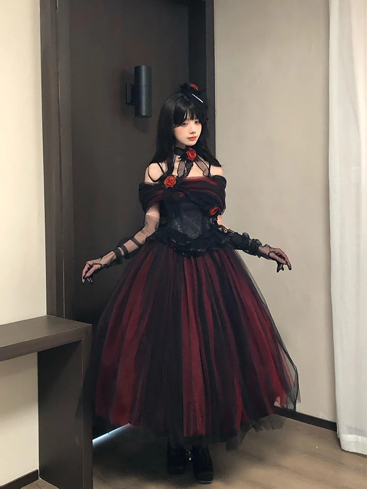 2025 جديد الجنية الأميرة لوليتا أنيقة الأحمر والأسود تول تنورة لوليتا عيد ميلاد الكبار حفل فستان فساتين الزفاف #4