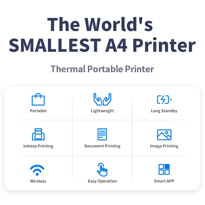 Ink-free Thermal Portable Printer Small Size No Ink or Toner Required 203DPI Print Clearly Good Assistant for Mobile Office Work