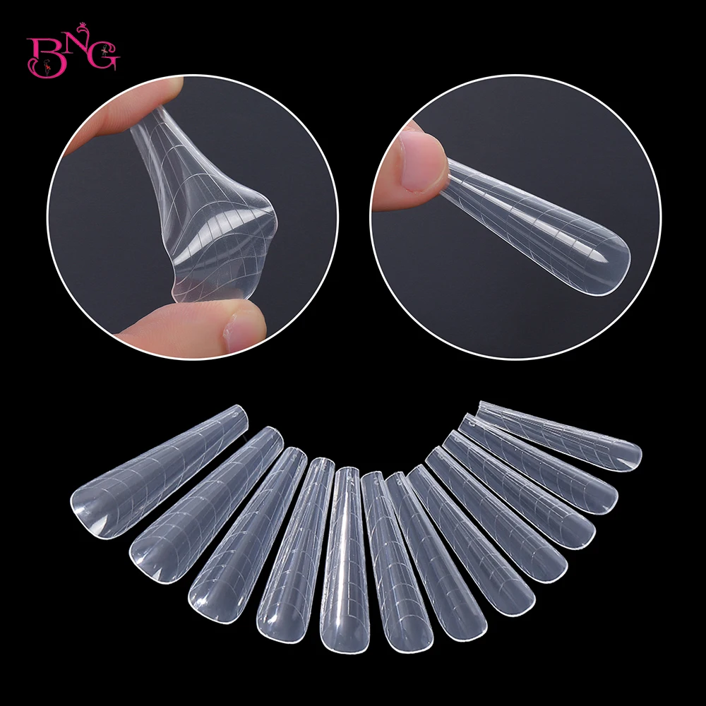 BNG 120Pcs Quick Building Mold Form Nail Tips Dual False Nails Reusable Clear Manicure Tool Extension Poly Nails Gel Art Forms