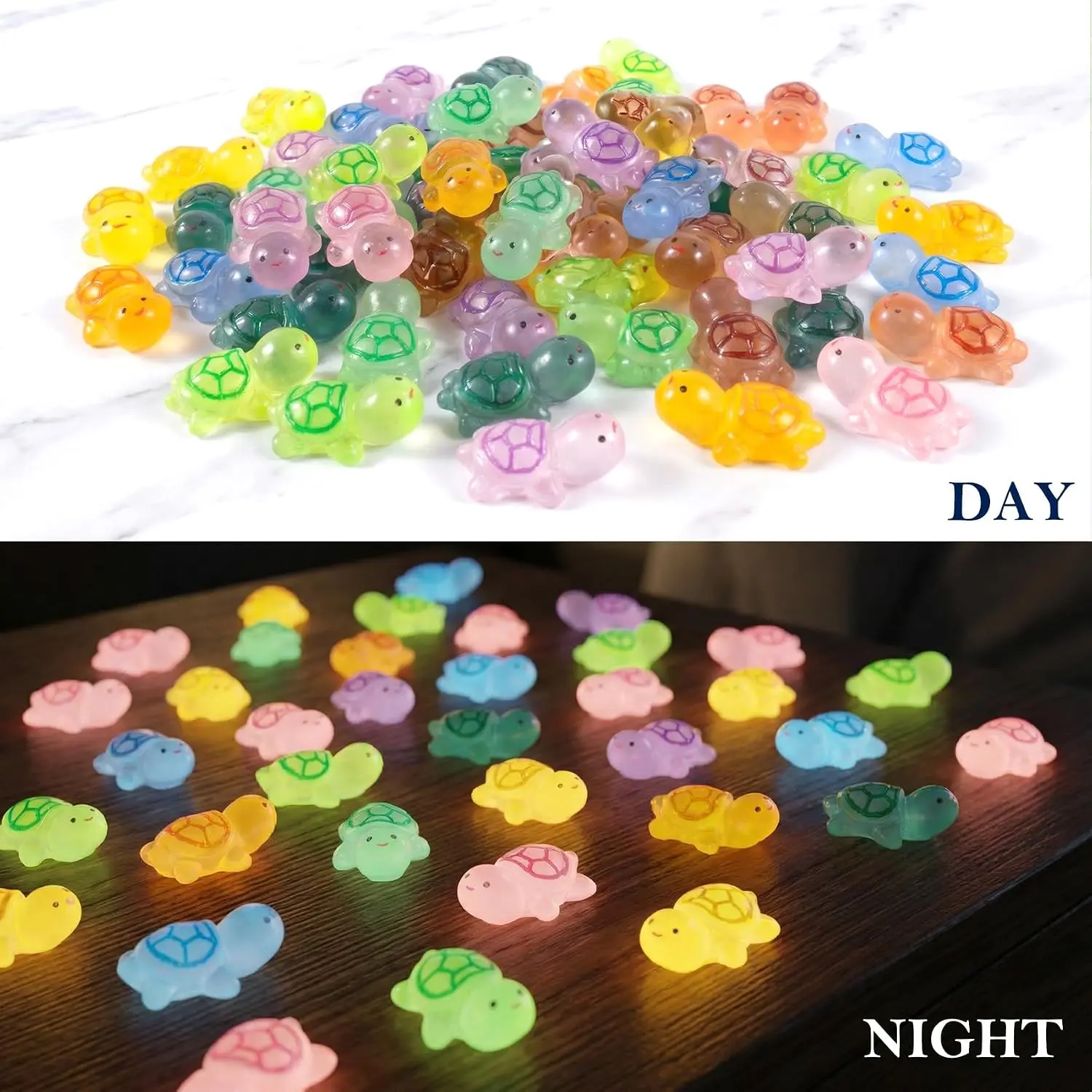 50 Pcs Luminous Resin Turtle Tiny Turtle Figurines Moss Landscape Dollhouse Garden DIY Terrarium Craft Decoration (Random Color) view 2