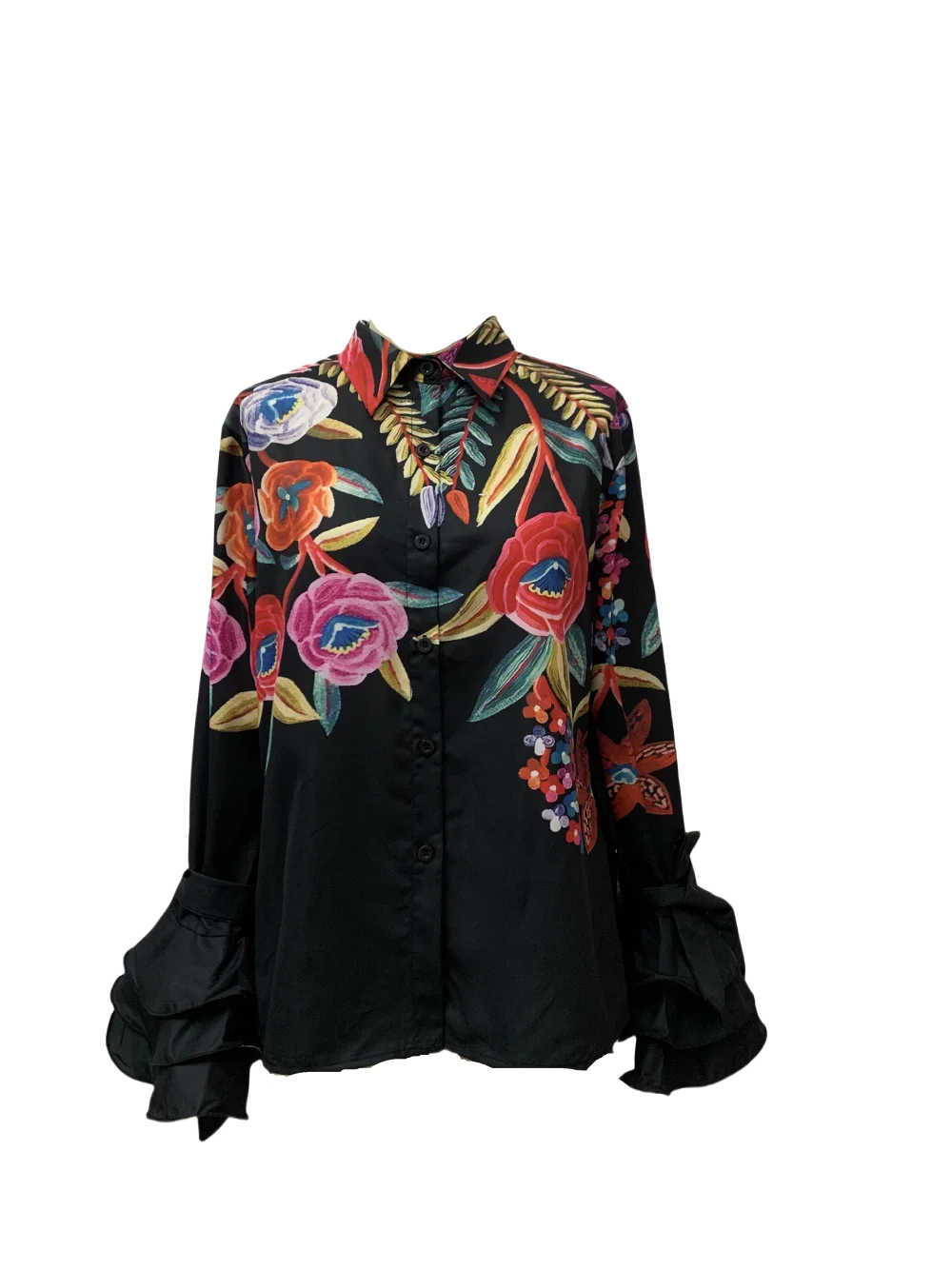 Krisnana 2024 New Autumn Vintage Blouses Women\'s  Flared Sleeves Blouse Urban Contrast Color Flower Printed Elegant Shirts Tops