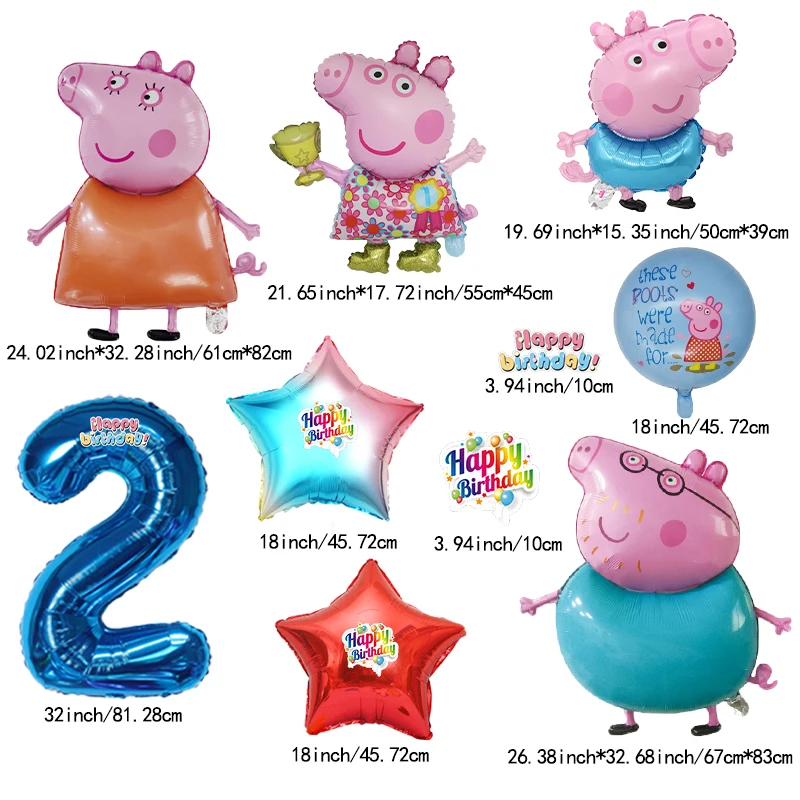 10pcs Cartoon Peppa Pig Family Balloon Kit Dark Blue Digital 0-9 Foil Globos Star Round Themed Balloons Birthday Backdrop Decor view 6