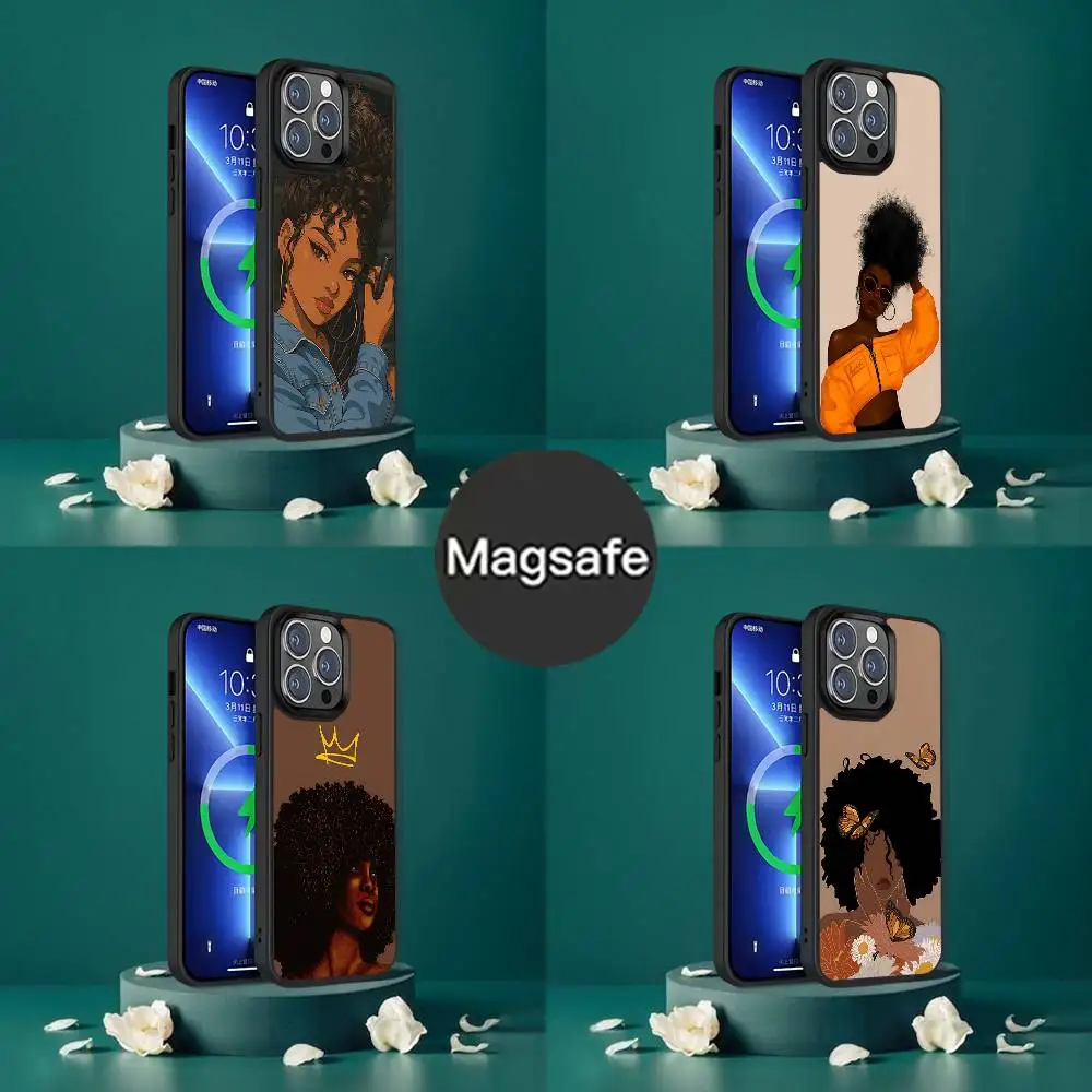 

Чехол для телефона Black Girl A-Afro для iPhone 17,16,15,14,13,12,11, Pro, Max, Plus, Mini, SE4, E с магнитной беспроводной зарядкой Magsafe