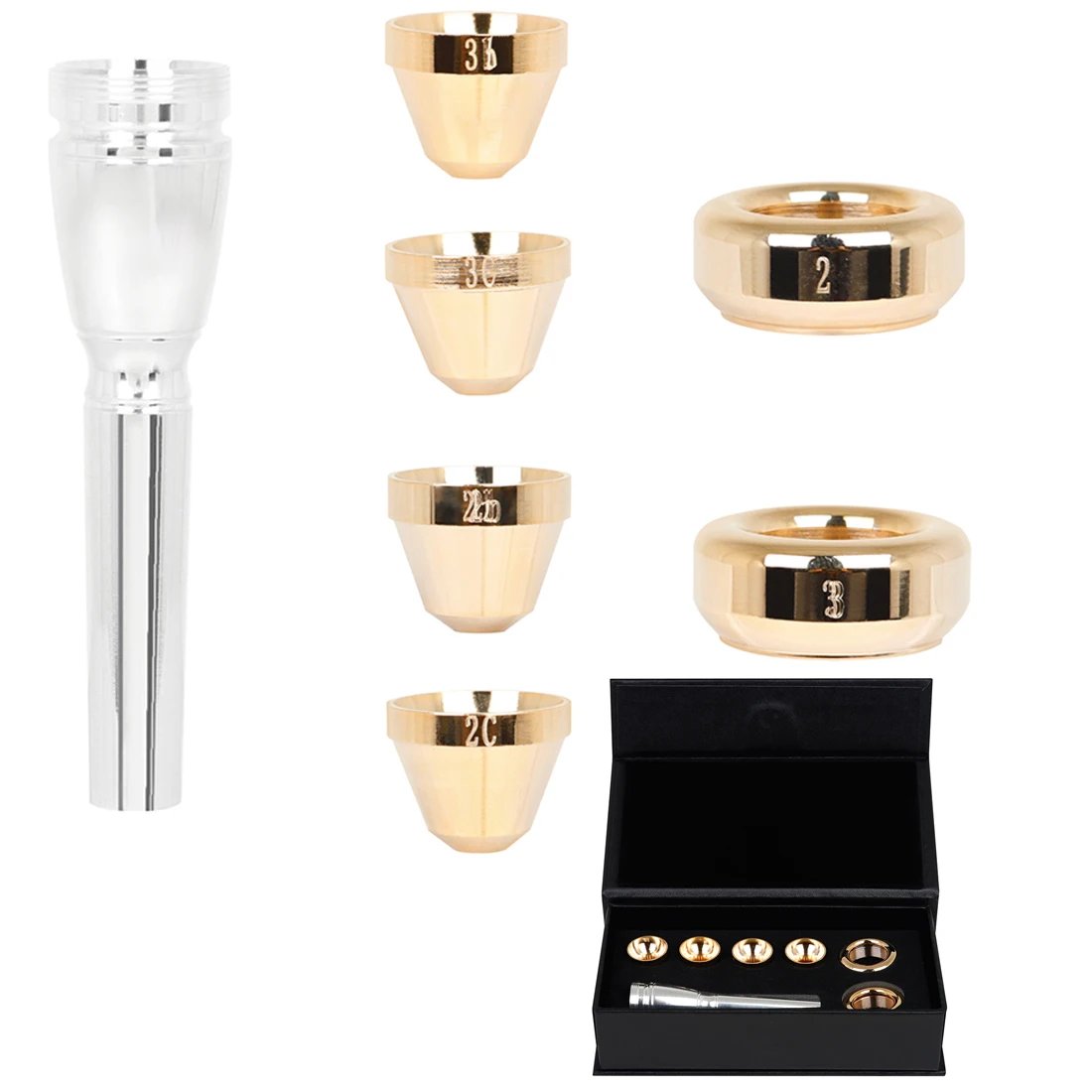 

Professional Bach Trumpet Mouthpiece Set Gold Plated 7 Head 3c 3b 2c 2b Replacement Parts for Brass Instruments