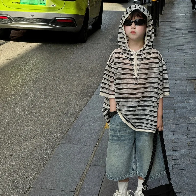 

T-shirt and Denim Shorts Suit for Kids Boys Kid Costume Children's Summer Clothes Cartoon Fashion Baby Junior Top Bottom Set Boy