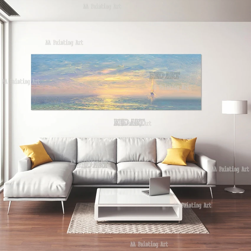 

Большой декор для гостиной, картина маслом с подъемом солнца, роскошный современный домашний декор, холст, фрески ручной работы