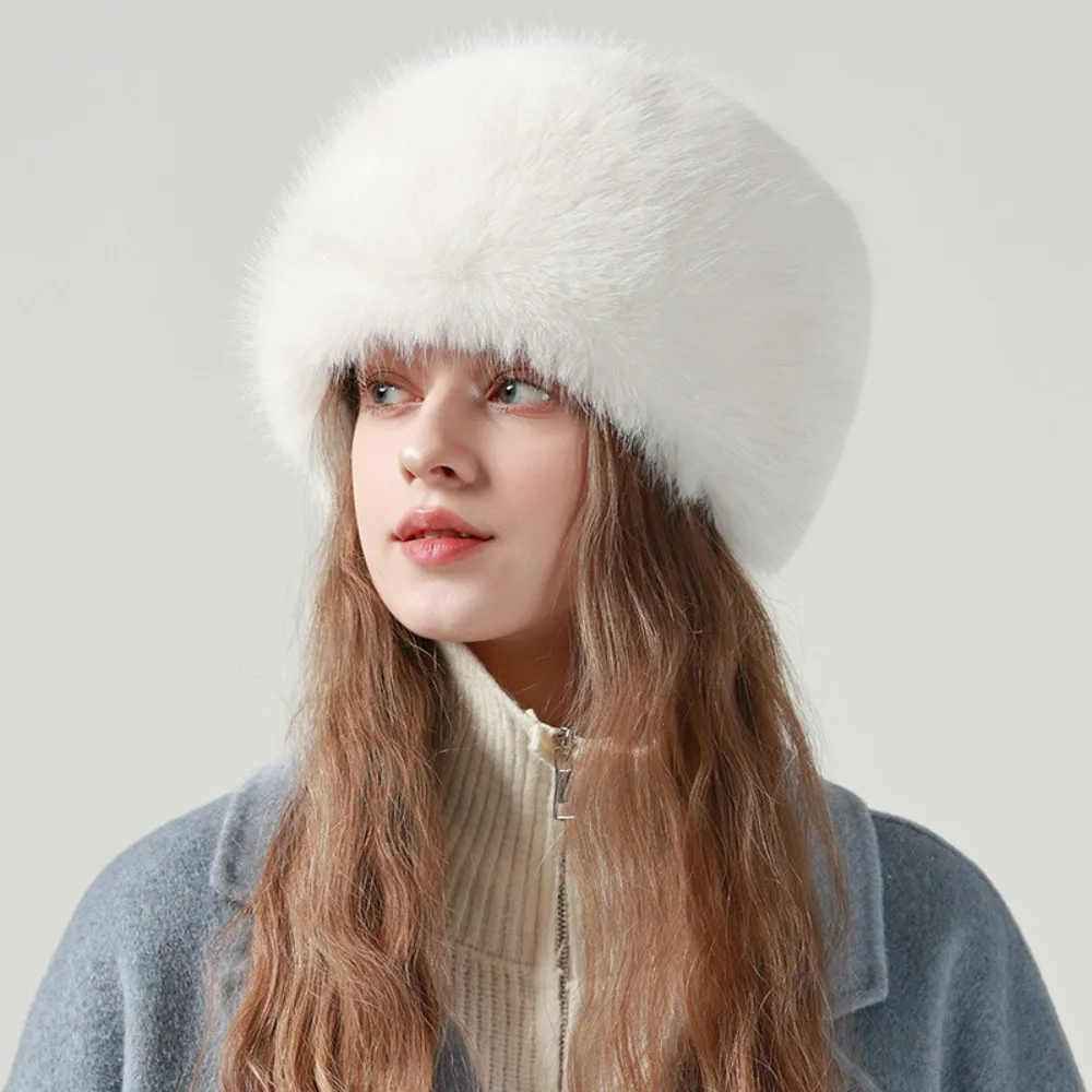 Fashion Imitation Fur Artificial Fur Hat Thickened Warm Plush Bucket Hat Ear Protection Hat All-match Winter Cap Streetwear