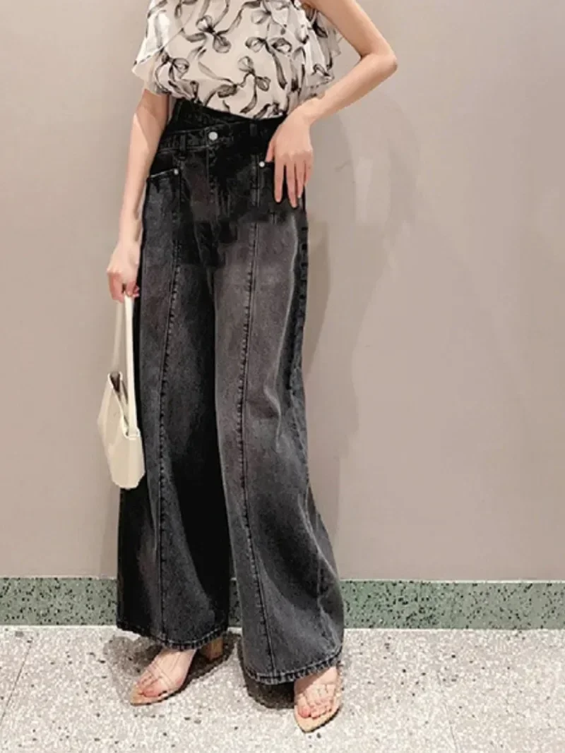 Japan Style Denim Pantalones Mujer 2024 New Women Wide Leg Pants Sweet High Waist Woman Straight Ropa Loose Casual Roupas