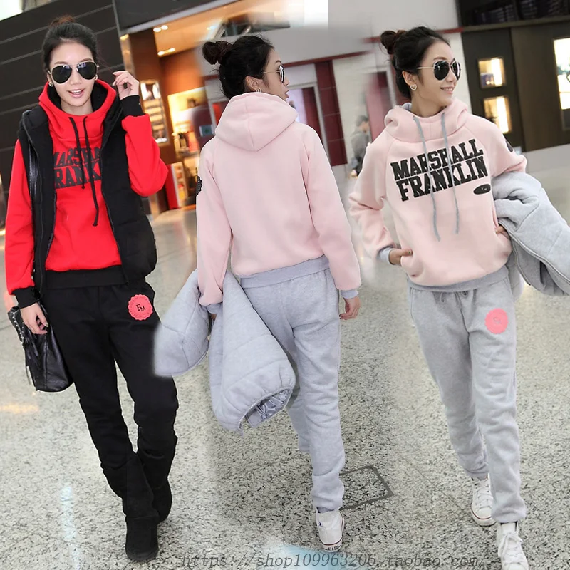 

Осенне-зимний новый модный женский костюм, женские спортивные костюмы, повседневный комплект с капюшоном, флисовая толстовка, комплект из трех предметов