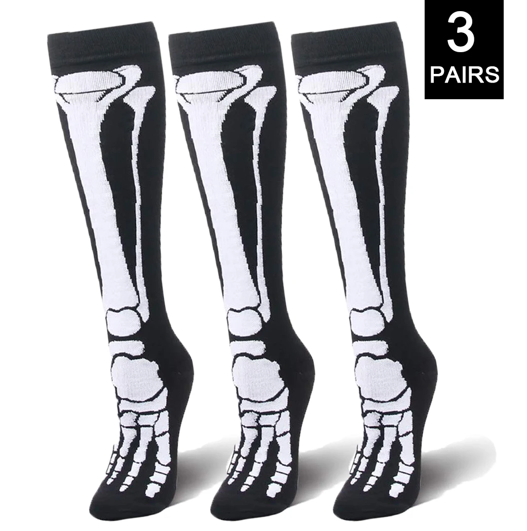 

TANABATA 3 Pairs/Set Halloween Compression Socks Varicose Veins Women Men Stockings Cartoon Skeleton Funny Socks Christmas Gifts