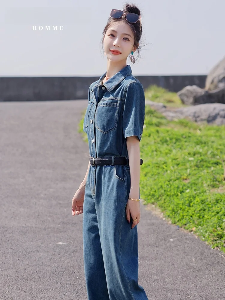 ชุดเอี๊ยมยีนส์ผู้หญิง La Chapelle คอลเลคชั่นฤดูใบไม้ผลิ/ฤดูร้อน รุ่นใหม่ ทรงเข้ารูป ช่วยเก็บสัดส่วน มีทั้งไซส์ปกติและไซส์ใหญ่ กางเกงขายาวทรงลำลอง เหมาะสำหรับใส่ทำงาน