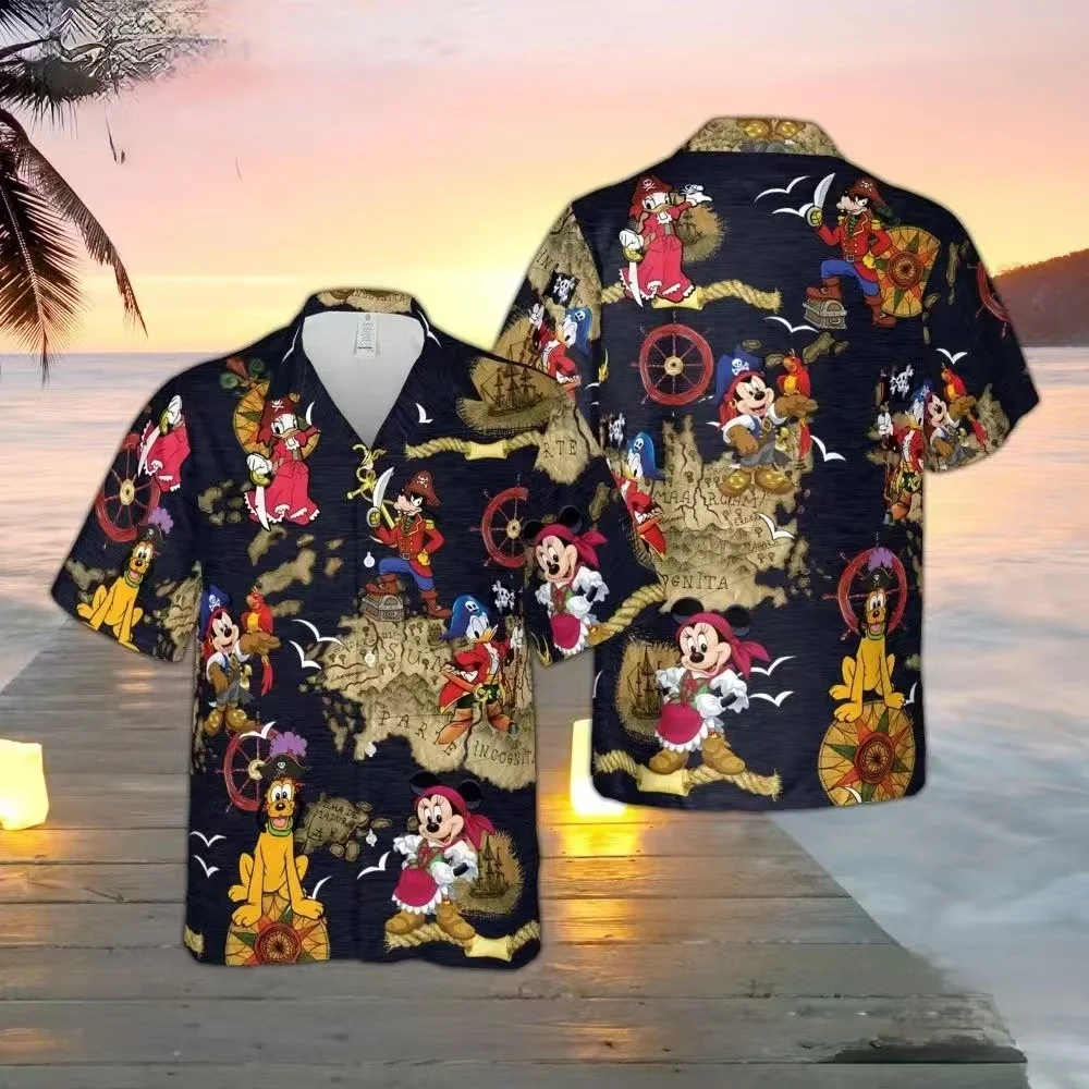 

New Disney Hawaii 3d Printed Shirt New Men's and women's Fashion Disney button Boy Shirt Beach Kids parent-Child clothing