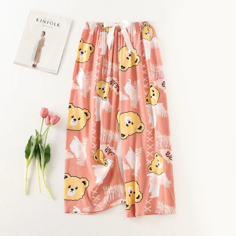 Pajama Pants Woman Cotton Silk Ladies Autumn and Winter Wide-Legged Trousers Outside Large Size Casual Soft Sleeping Pants