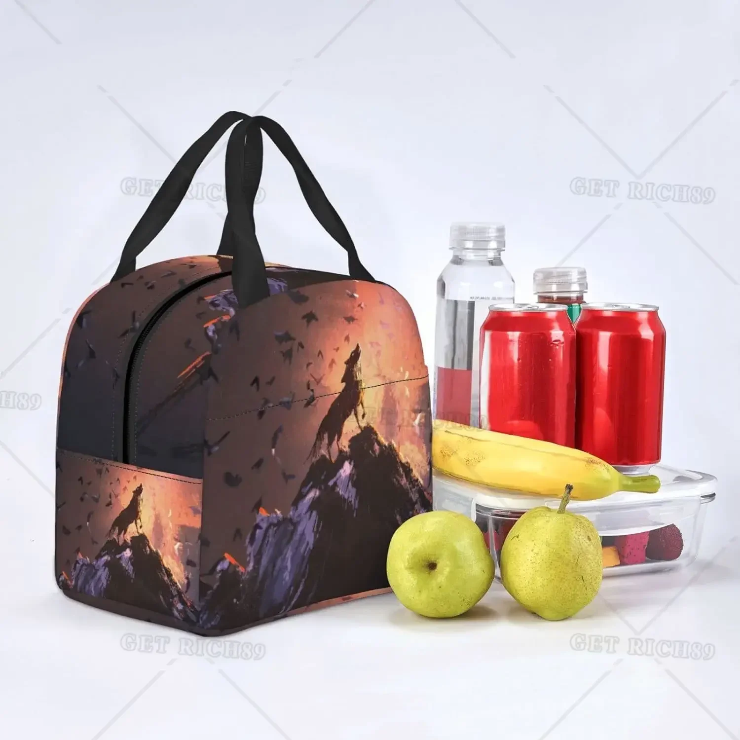 Wolf Lunch Bag Reusable Lunch Box Insulated Leak Proof Lunch Tote with Portable for Women Men Tote Bag for Work, Office