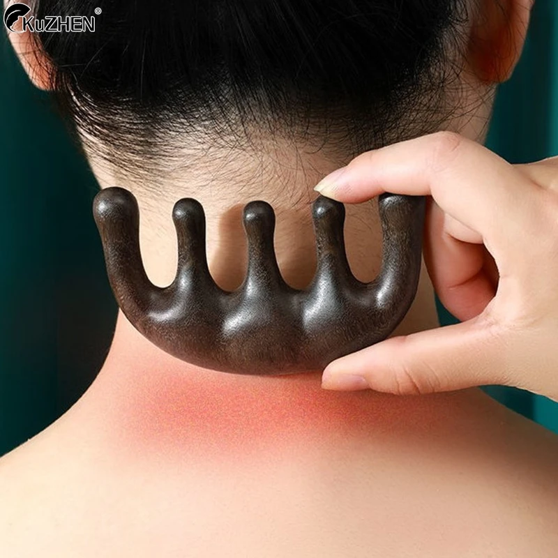 1PCS Meridian Massage Comb Five-Tooth Handleless Wooden Point Comb Head Massage Relieve Stress Increase Blood Circulation