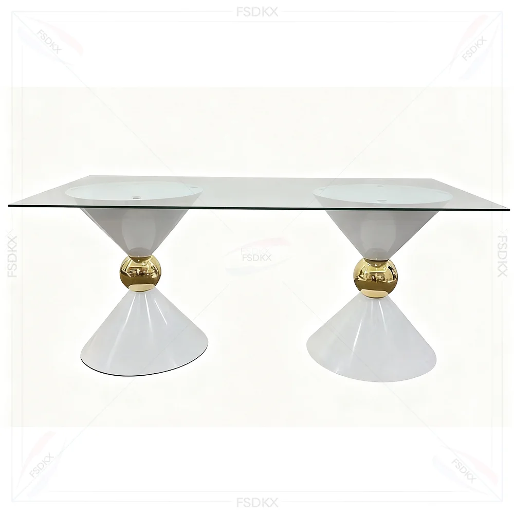 FSDKX Wholesale Rental Hotel Glass Shape Stainless Steel White Table Luxury Tables Wedding Event Decor