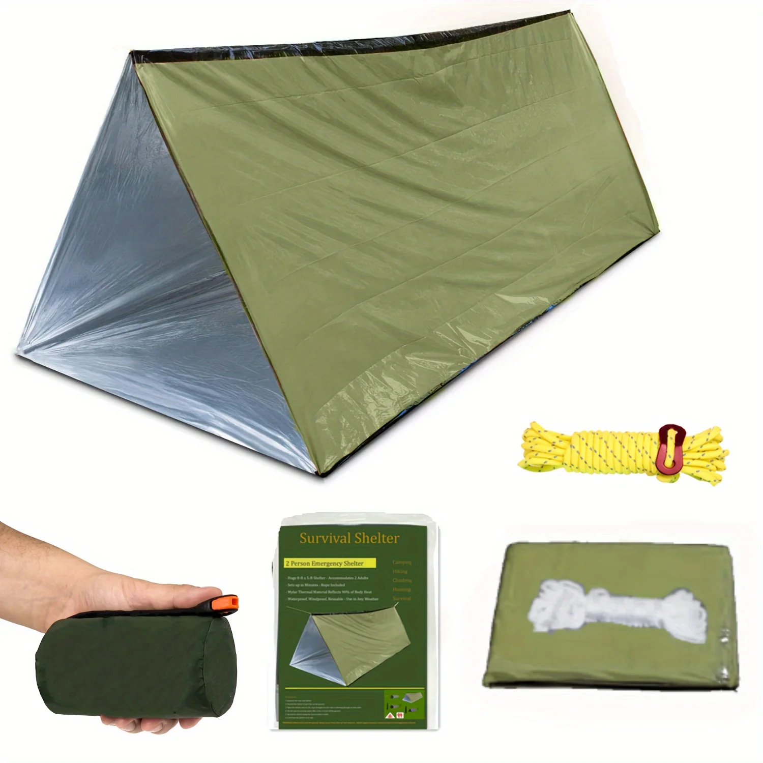 2 Person Emergency Survival Shelter Tent with Paracord and Whistle - Essential Survival Gear