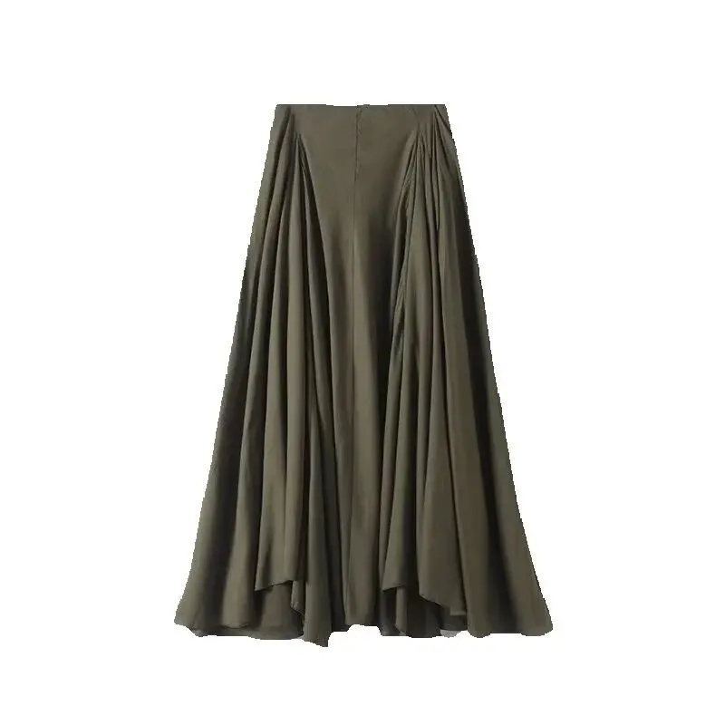 

DiYiG Women 2025 Summer New Product Fashionable Lazy Style Blended Half Skirt Unique Back Zipper Hanging Fold Half Skirt Mujer
