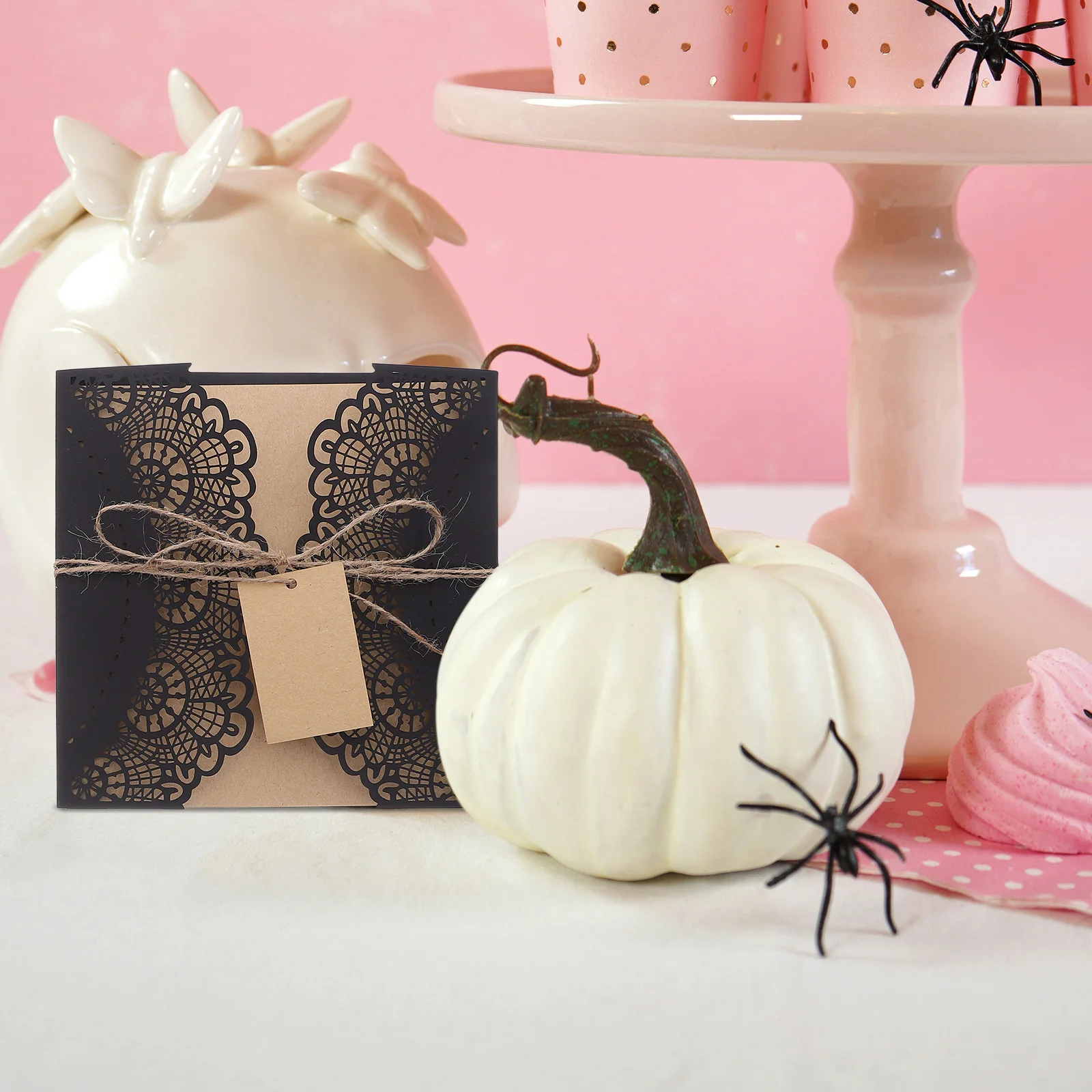 

10Sets Halloween Spiderweb Invitations Black Paper Cards Envelopes Scary Party Blessing Message Cards Spider Party Invitations
