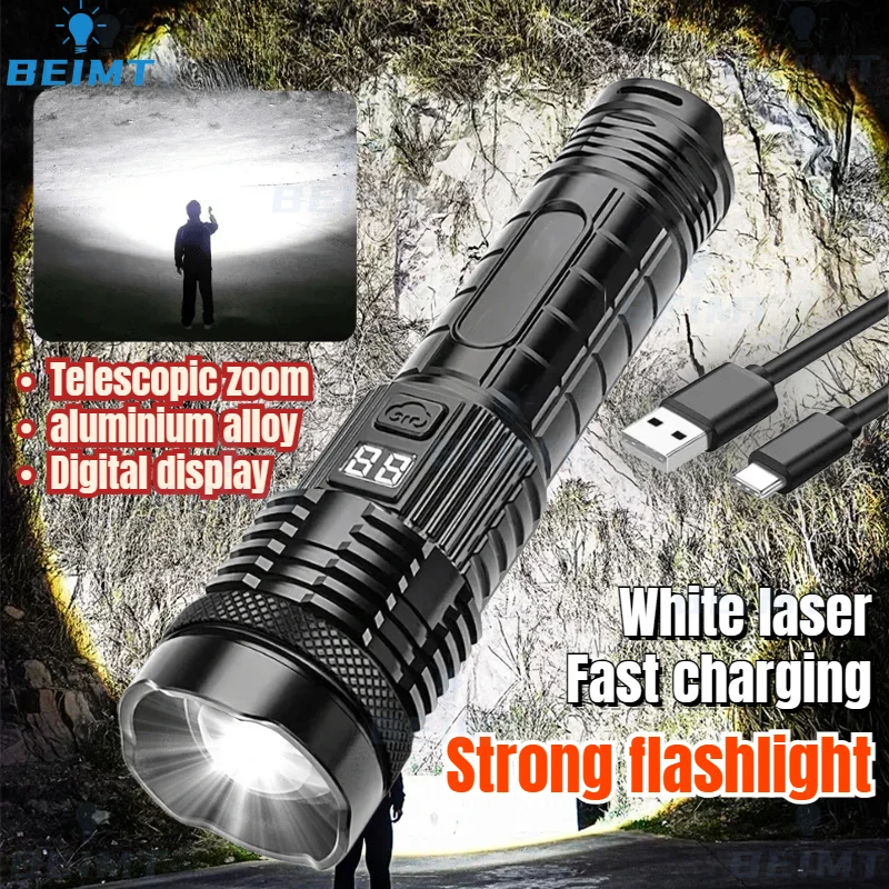 

20W White Laser USB Rechargeable Aluminum Alloy LED Zoom Flashlight Waterproof with 5 Lighting Modes Camping and Fishing Torch