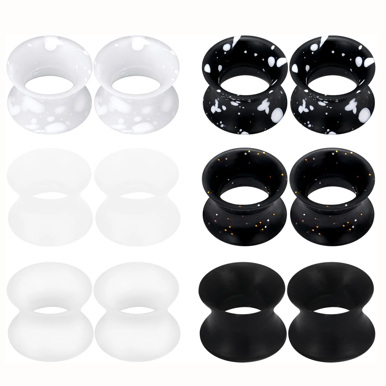 6 Pairs Silicone Flexible Thin Double Flared Flesh Tunnel Plug Hollow Ear Gauge Expander Earlet Stretcher Piercing Jewelry