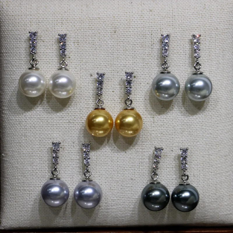 

2025 New Year Shiny Zircon Round Pearl Earrings 925 Sterling Silver Needle Light Luxury Dangle Earrings