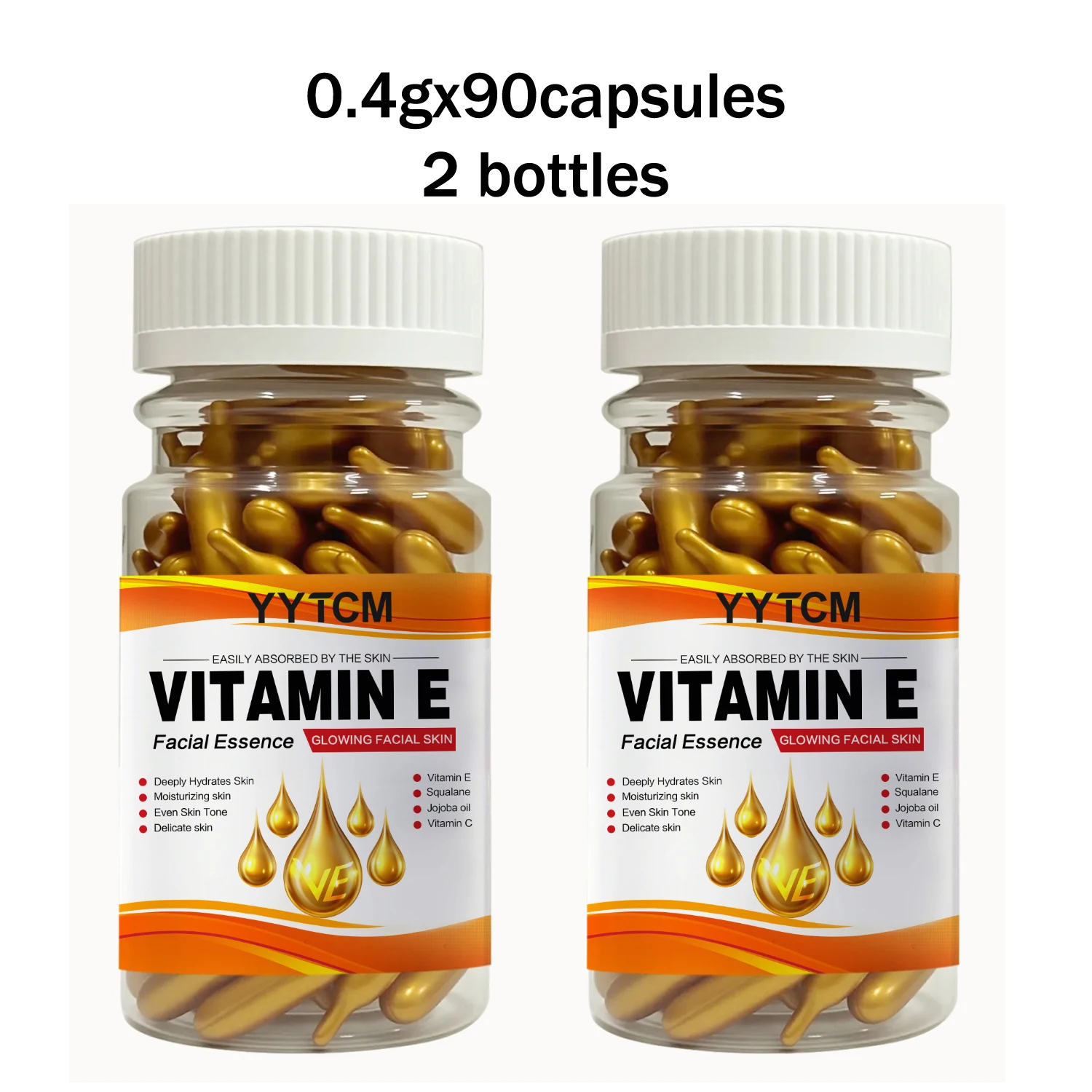 Vitamine E Diep Hydraterende Capsule Essence, Hydrateert en Verzacht de Huid, Bevat Plantaardige Squalane, Vitamine C, Diep Hydraterende en Huidverhelderende Essence (0,4Gx90 Capsules)/Fles-1 Fles