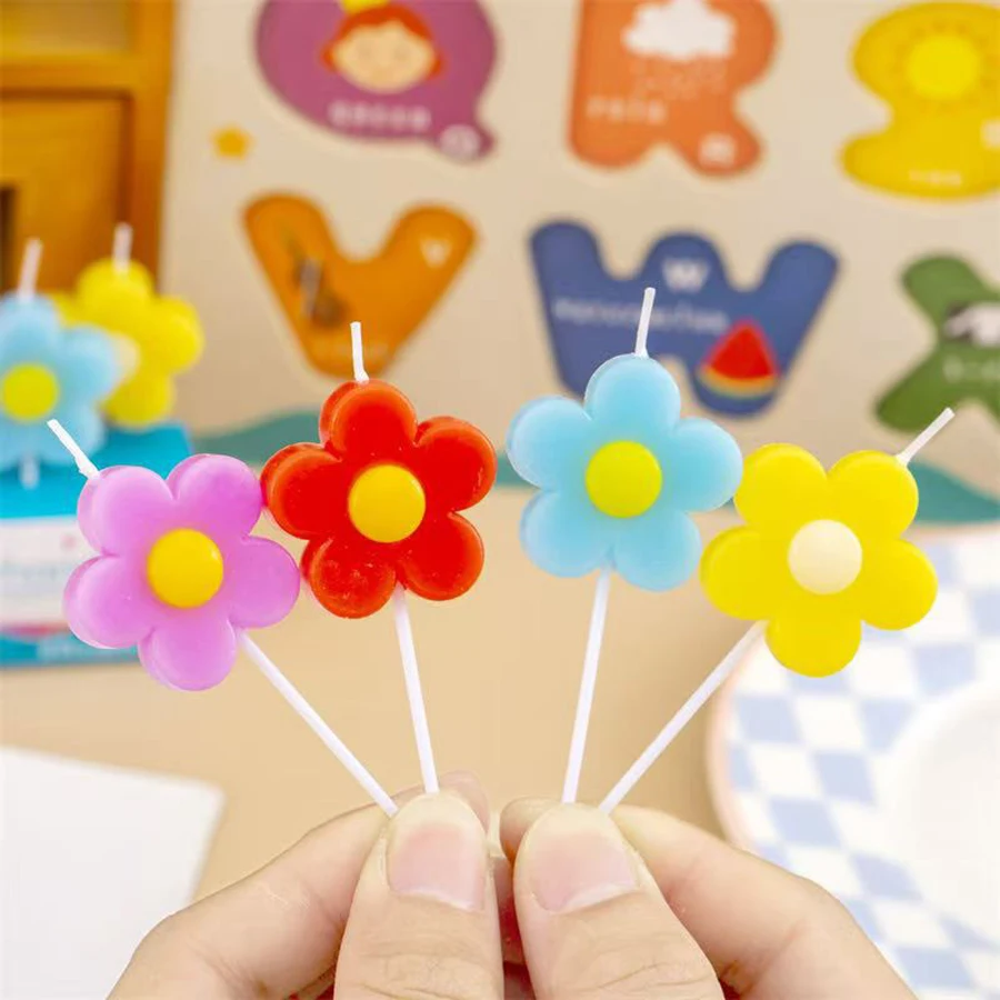 5 Stück bunte blumenförmige Kerzen für Mädchen, Geburtstagsparty, Kuchendekoration, niedliche Plugin-Kerzen – Detail 5