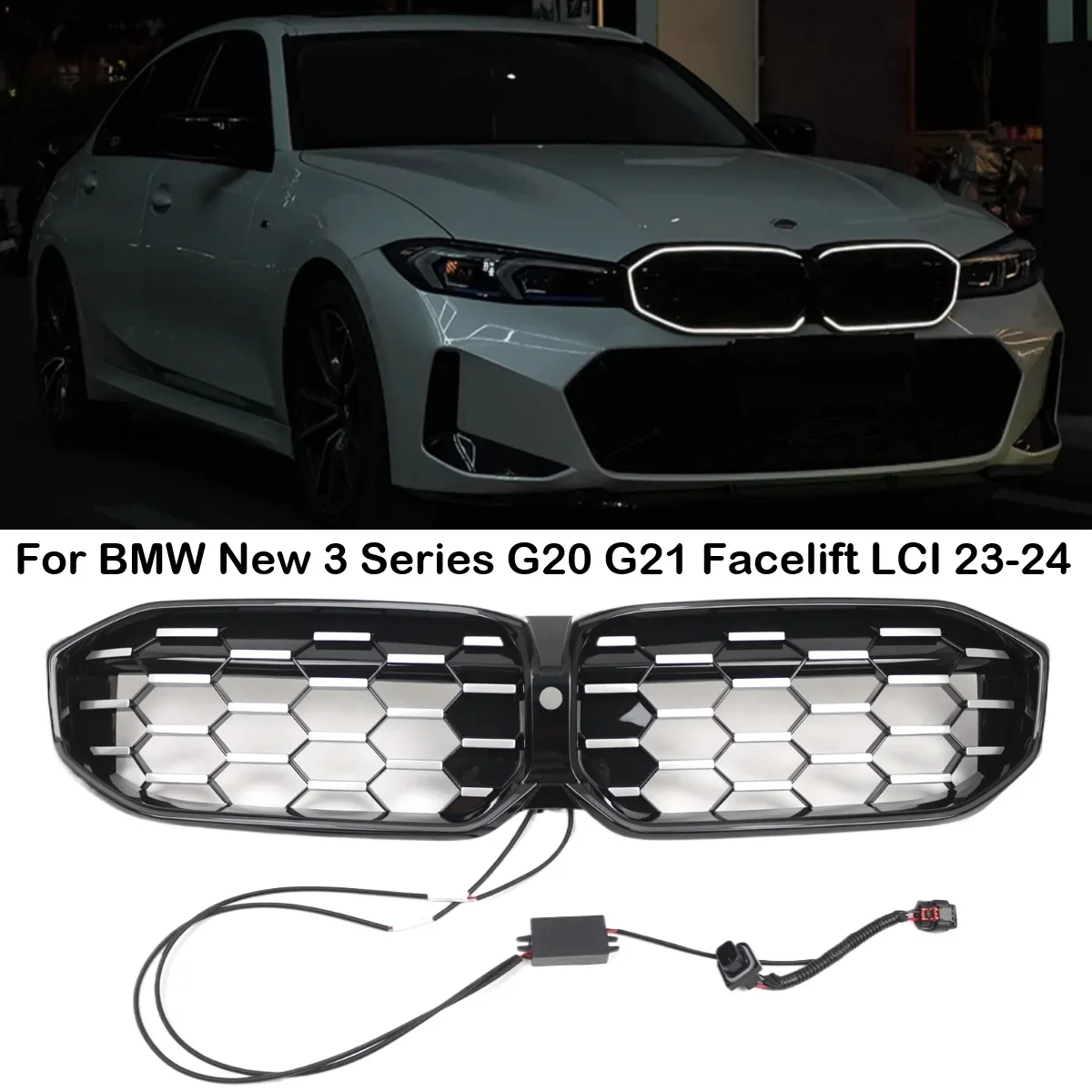 For BMW New 3 Series G20 G21 Facelift LCI 2023-2024 Kidney Grille LCI Front M3 Grill 320i 325i 330i M Sport w/ LED Light Grilles