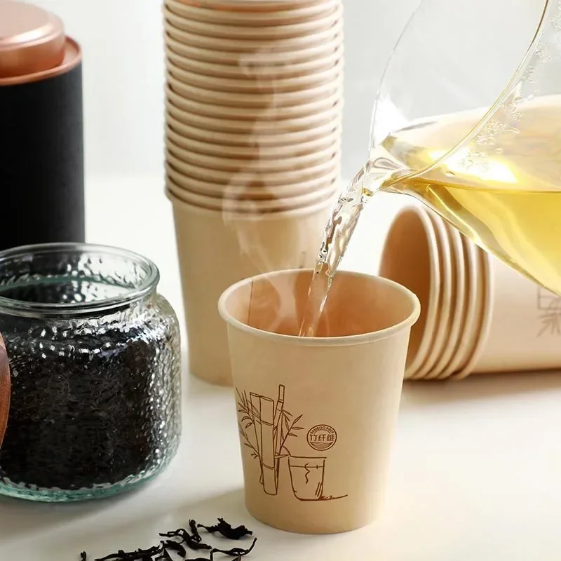 50/100Pcs Disposable Coffee Cups Thickened Bamboo Fiber Cup Household Water Cup Juice Milk Bubble Tea Cup 종이컵 Vasos Desechables