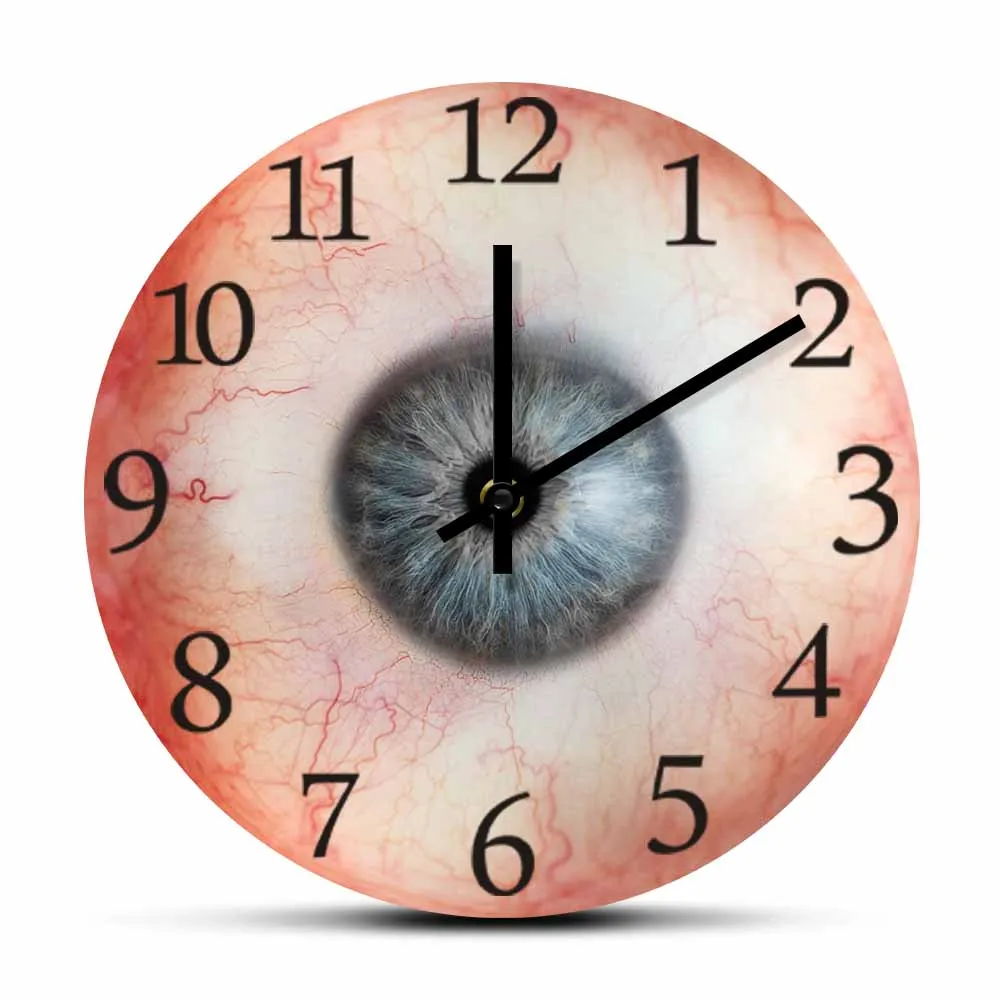 Red Bloodshot Eyeball Decorative Horror Wall Clock Holloween Home Decor Silent Non Ticking Clock Ophthalmology Design Wall Watch