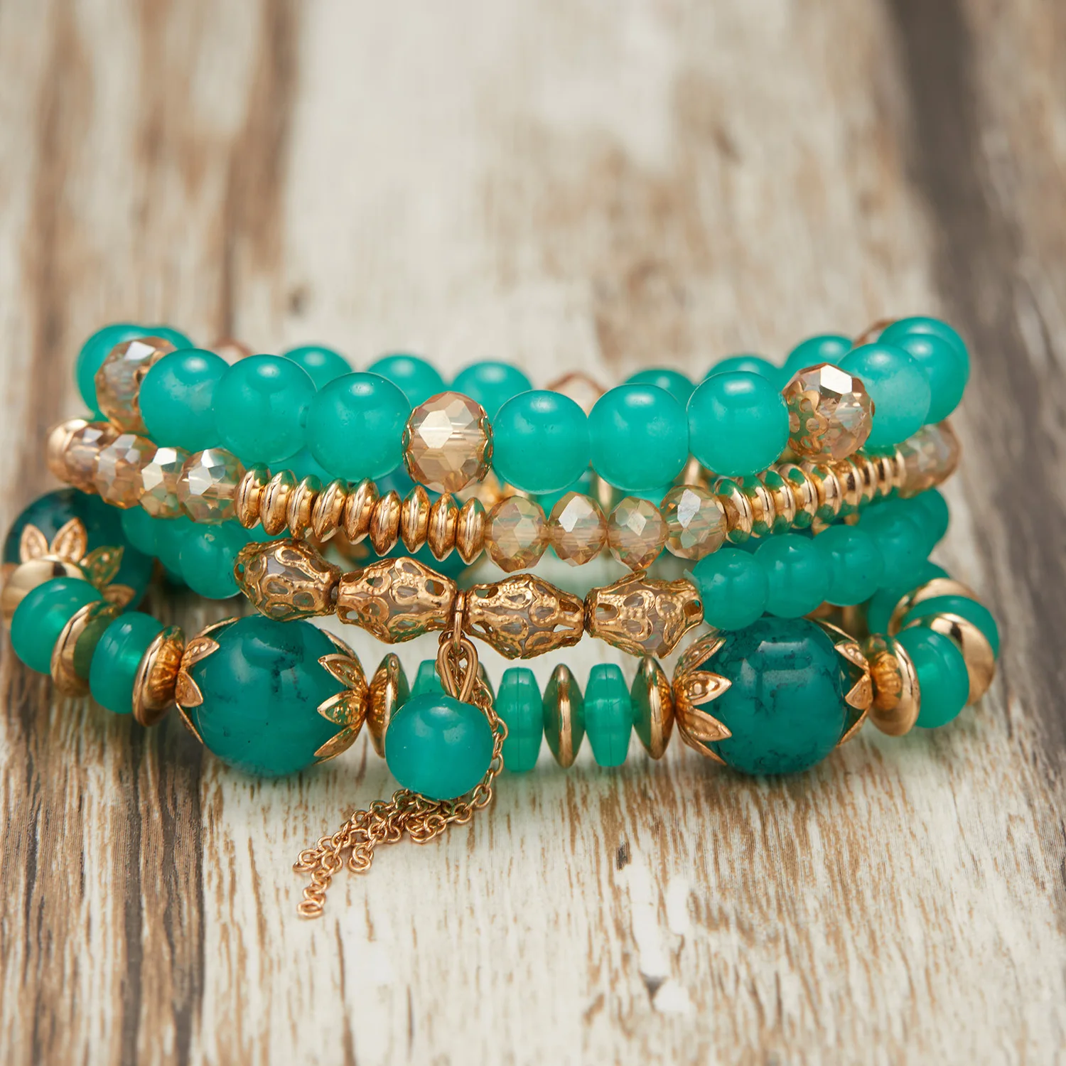 

4Pcs/Set Bohemian Crystal Beaded Stackable Bracelets for Women Handmade Multilayered Colorful Glass Beads Charm Bracelet Jewelry