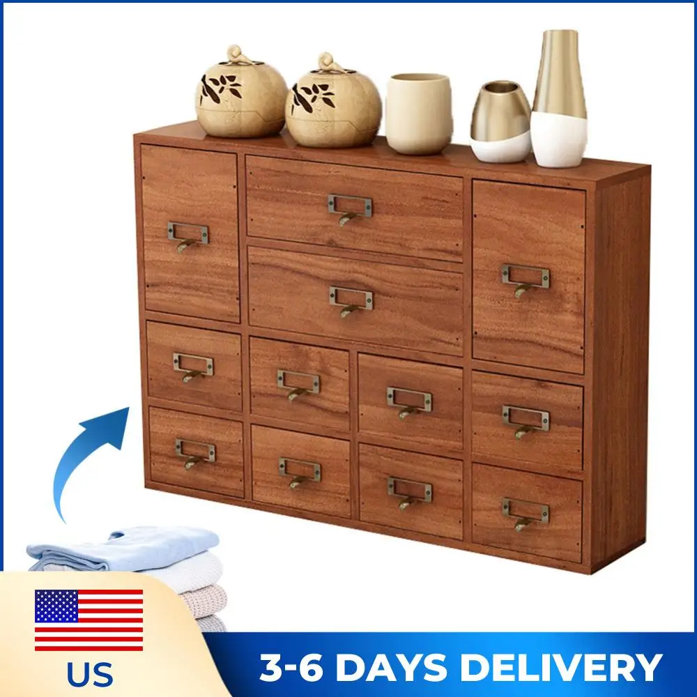 

12 Drawer Wooden Apothecary Cabinet Tabletop Storage Box Small Stationery Storage Rack for Bedroom Organization Storage