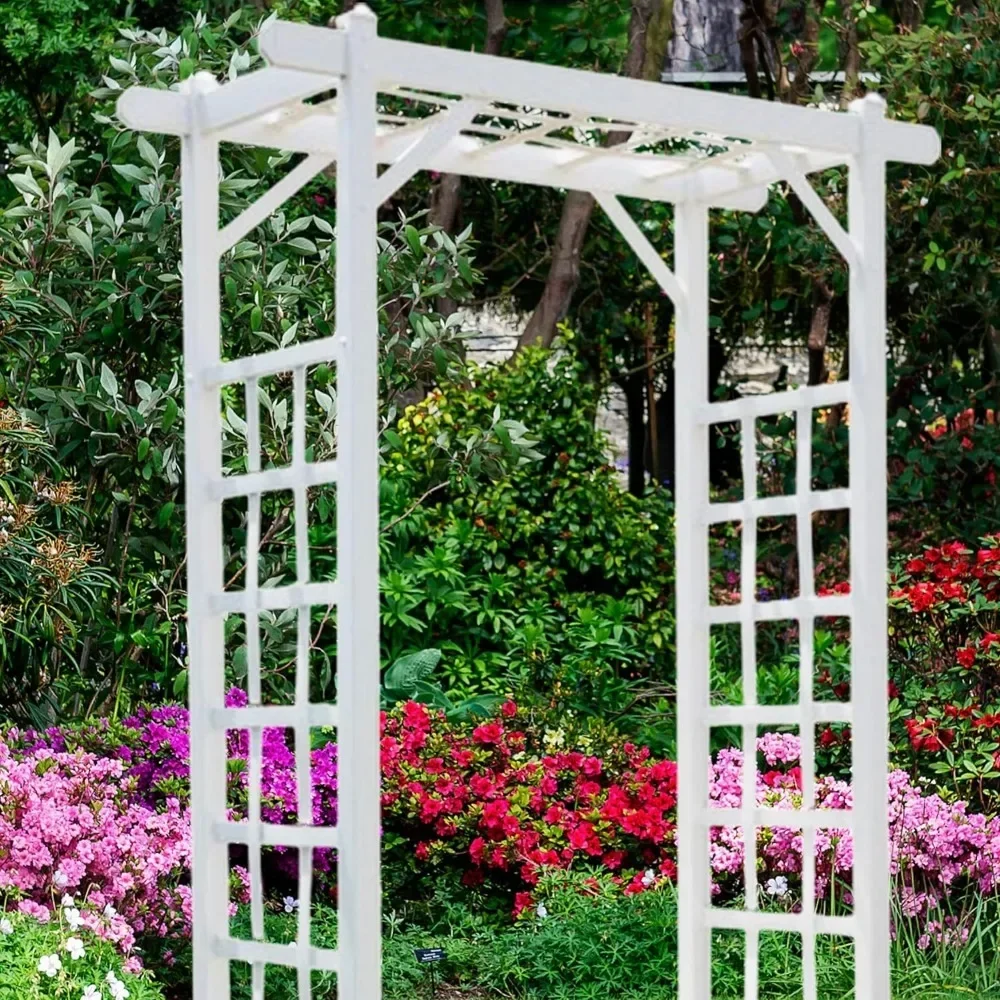 

57 By 85 Inch PVC Patio Garden Arch, Outdoor Lattice Frame Decoration or Trellis for Climbing Plants, White