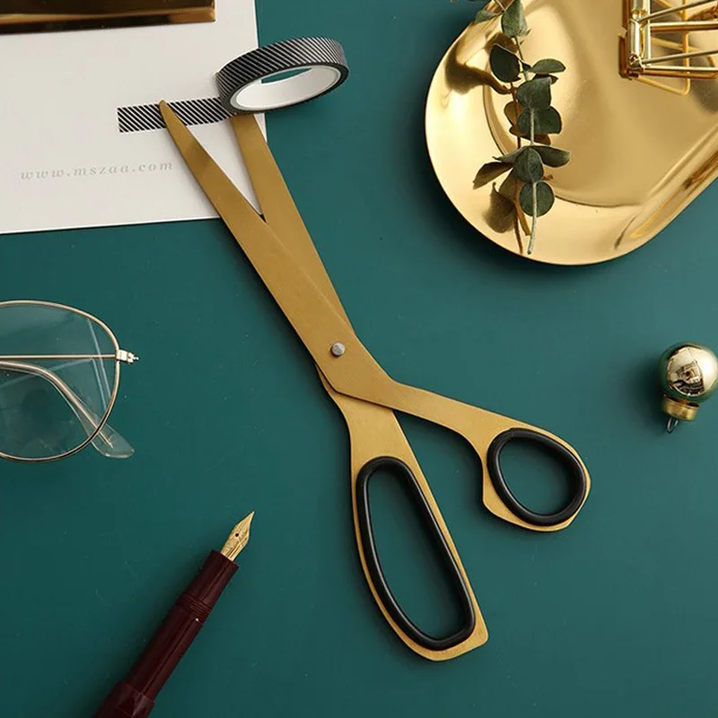 Fashion Stainless Steel Scissors Asymmetric Design Brass Color Gold Scissors Simple Office Photo Stationery