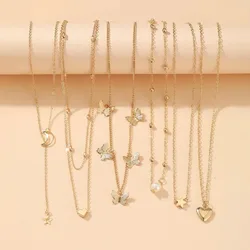 6PCS Necklace Simple Temperament Lovely Butterfly Star Moon Popular Lady Necklace Set for Women Jewelry European and American
