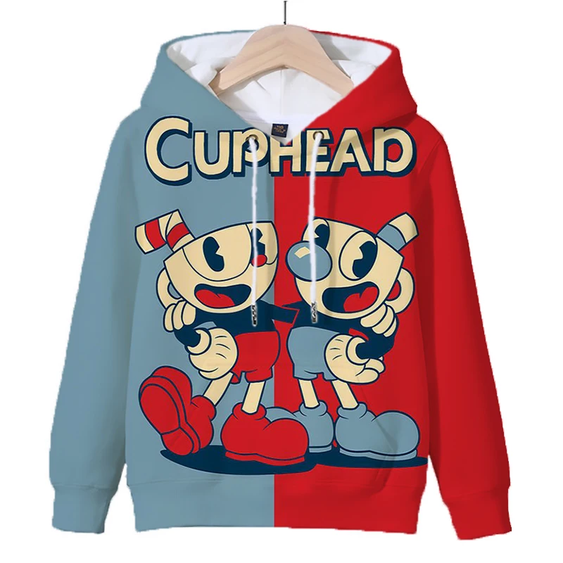 

3D Game Cuphead Mugman Print Hoodie Kids Hooded Sweatshirts Cartoon Hoodies Spring Fall Children Clothing Harajuku Pullover Tops