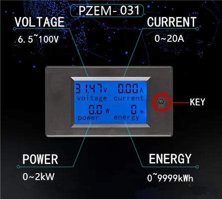 HD 4 in 1 Digital Voltmeter Ampere Meter DC 6.5-100V 20A 100A LCD Power Energy Consumption Current Ammeter with Shunt