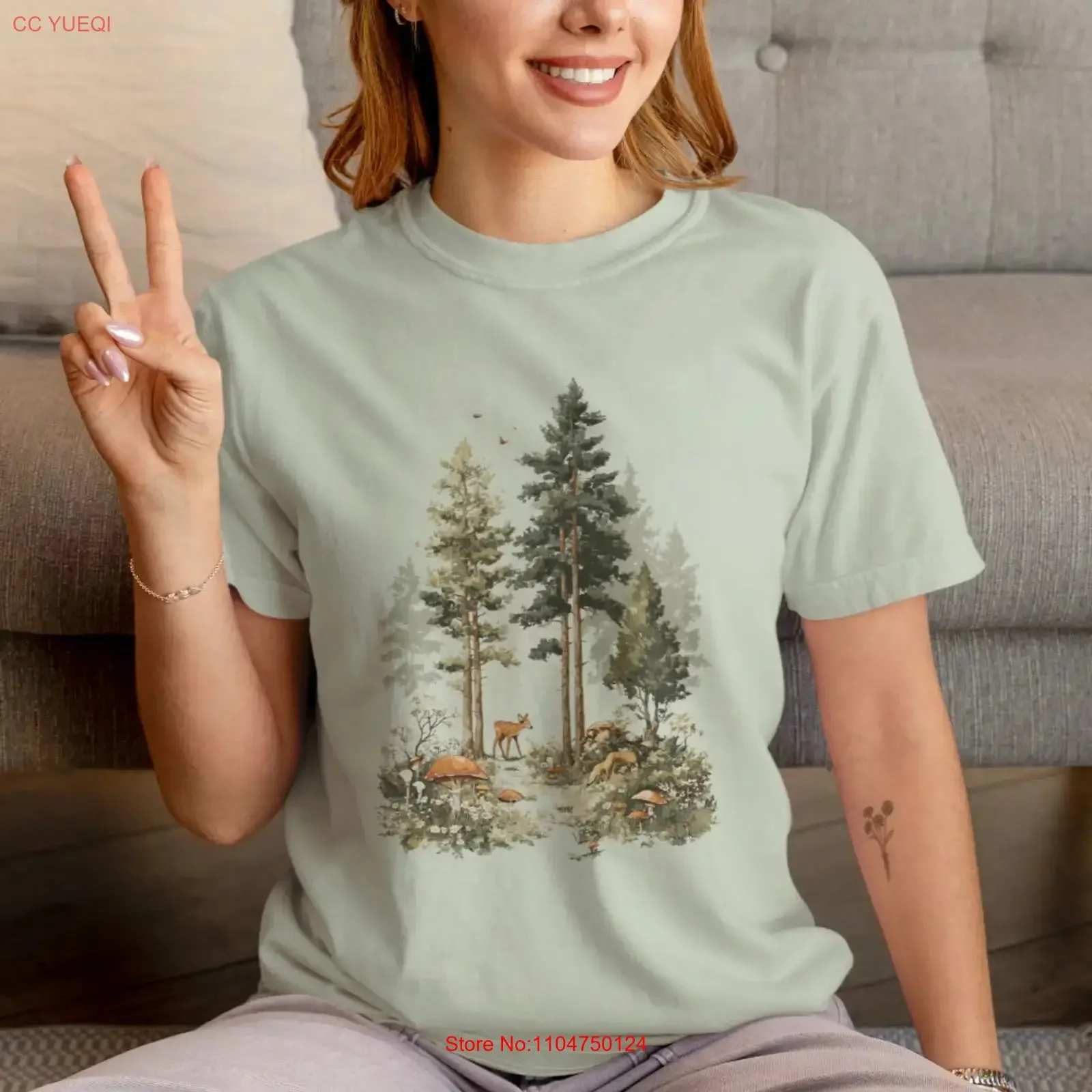 Forest Scene T Shirt Woodland Nature Lover Rustic vintage Washed Unisex fashion streetwear homme Comfortable Stylish Stretched