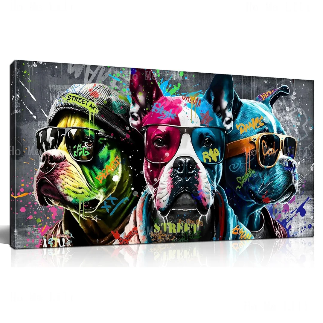 Large Canvas Wall Art For Bedroom Living Room Funny Colours Dog Picture Cool Dog Canvas Wall Art