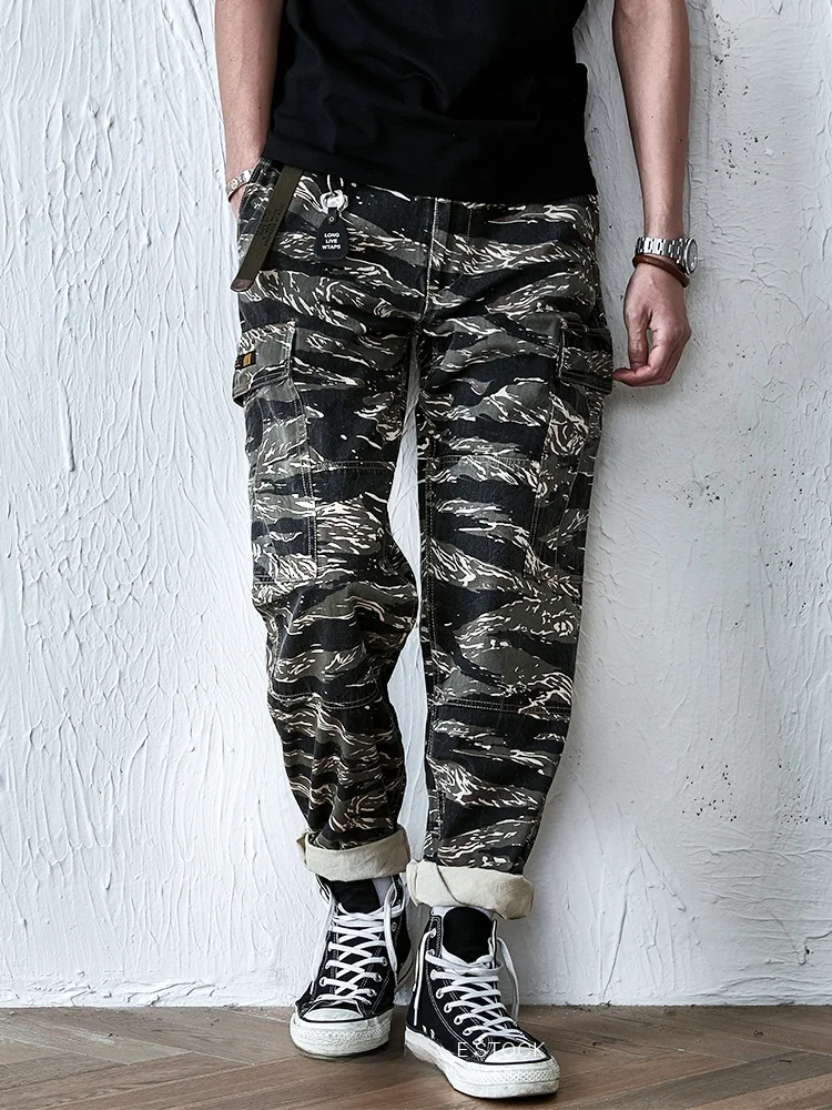Jungle Sto Camouflage tigre imprimé élargi Cargo pantalon coupe ample pantalons longs jeune tenue décontracté Non-WTaps Wu Wen Le