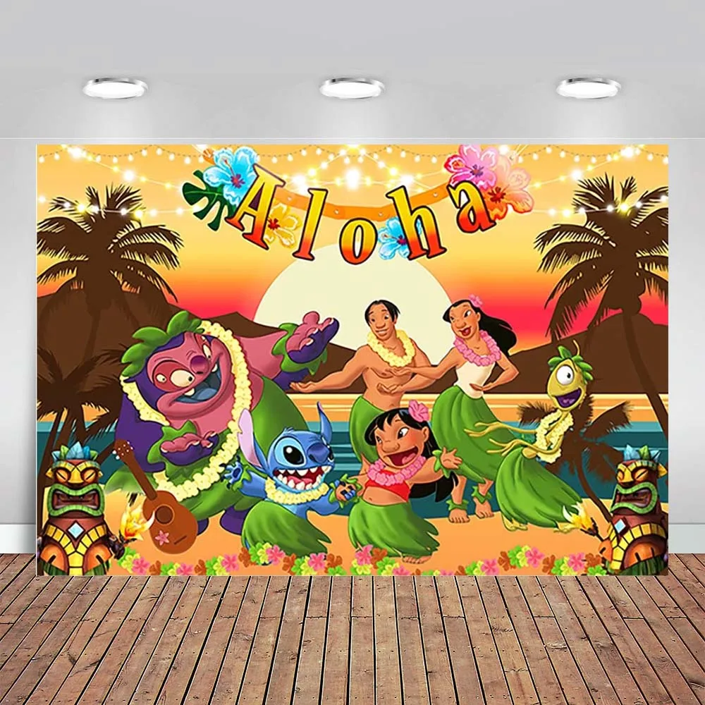 

Summer Hawaiian Aloha Backdrop for Birthday Party Lilo and Stitch Banner for Party Decor Tropical Baby Shower Photo Background