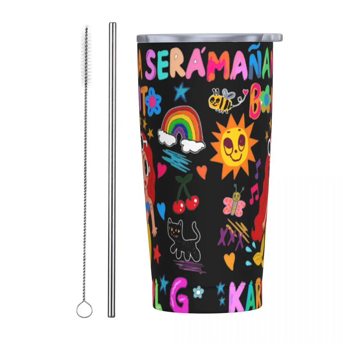 Sirenita Karol G Manana Sera Bonito Insulated Tumbler with Straws and Lid Stainless Steel Coffee Mug 20 Oz Office Home Mugs Cup