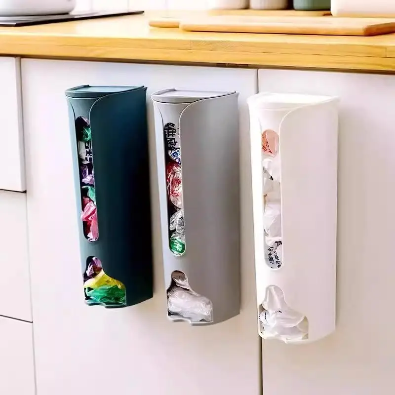 Pull Out Grocery Bag Organizer Wall Mounted Plastic Bag Storage Dispenser for Small Kitchen Spaces Pantry Easy Access