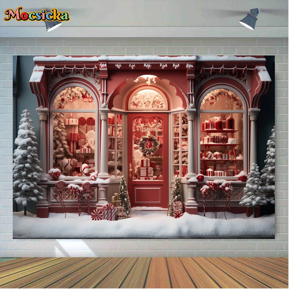Mocsicka Winter Kerst Fotografie Achtergrond Xmas Boom Snoep Huis Vakantie Feest Familie Kids Foto Backdrops Studio