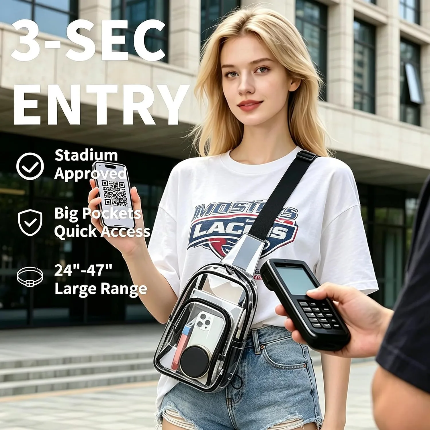 Clear PVC Sling Bag Transparent Stadium Shoulder Crossbody Chest Pack Adjustable