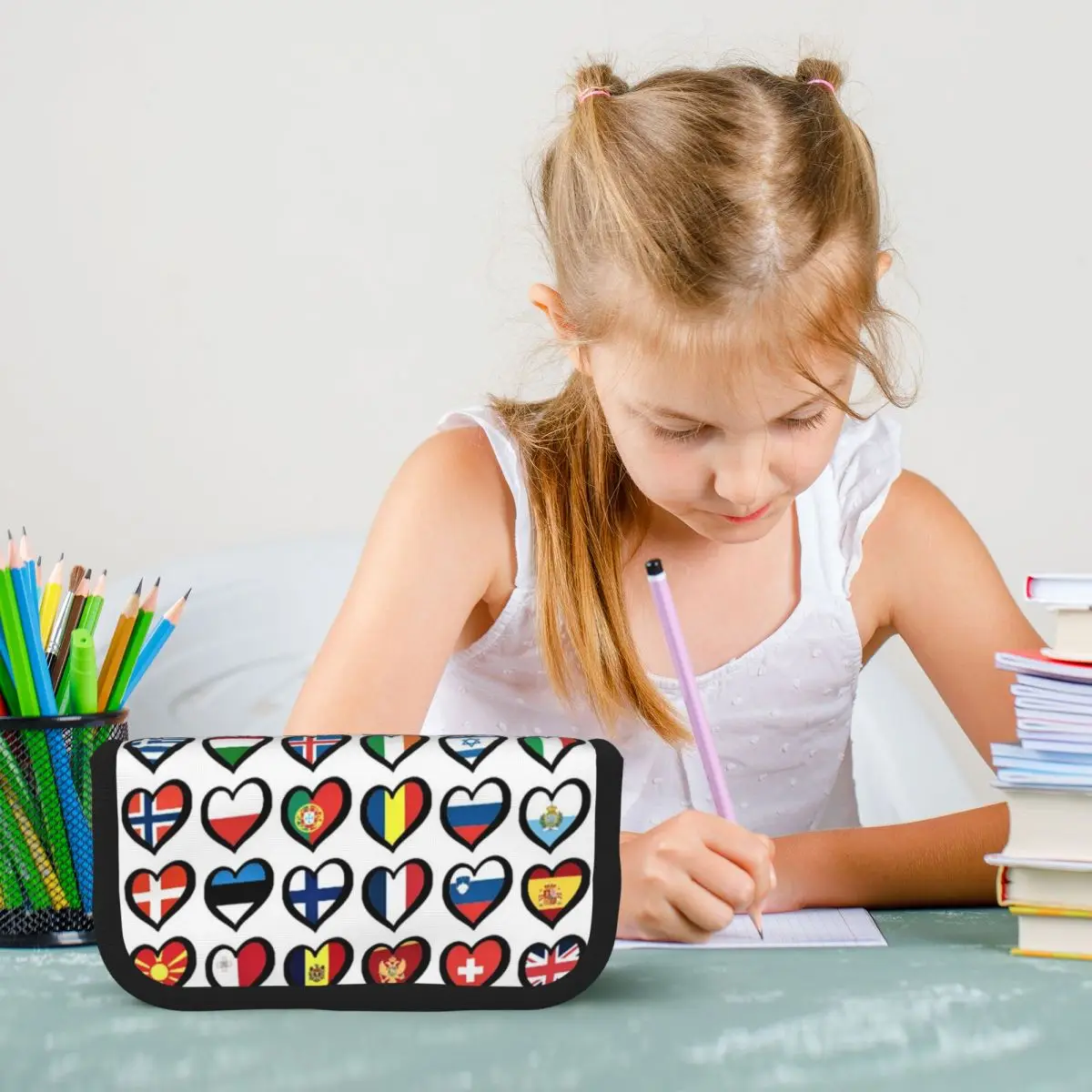 Eurovision Song Contest Flags Hearts ESC Pencil Cases Pencil Pouch Large Capacity Pen Box Pencil Bag for Kids Gifts