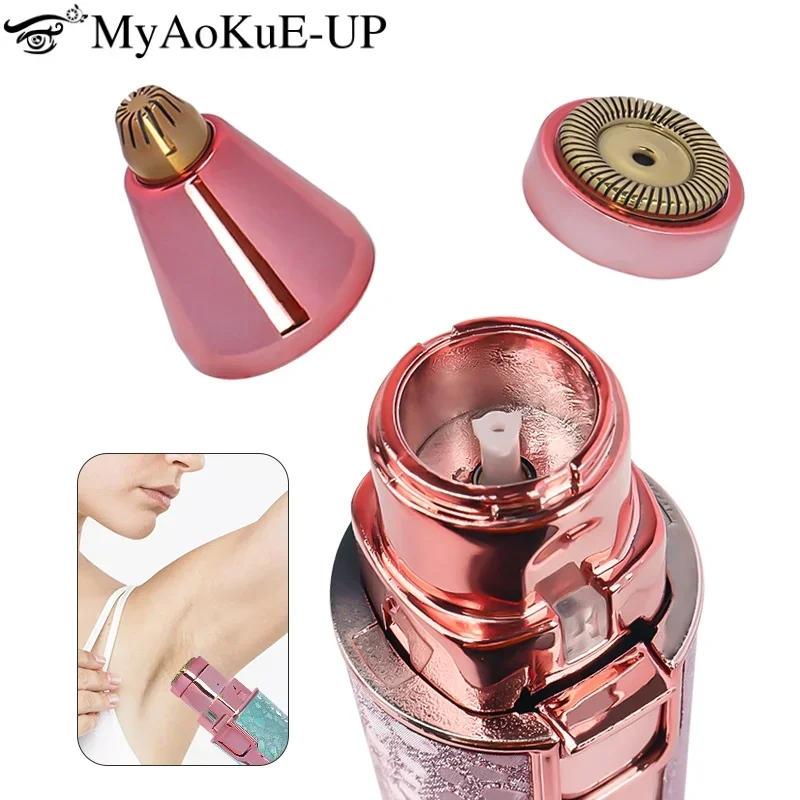 2 em 1 recarregável depilação facial e barbeador de sobrancelha - rosto lábios corpo navalha facial indolor com luz LED embutida USB